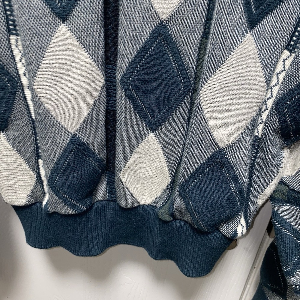 Vintage Portocruz‎ V-Neck Teal Grey Argyle Knit Sweater Art Medium - Picture 11 of 14
